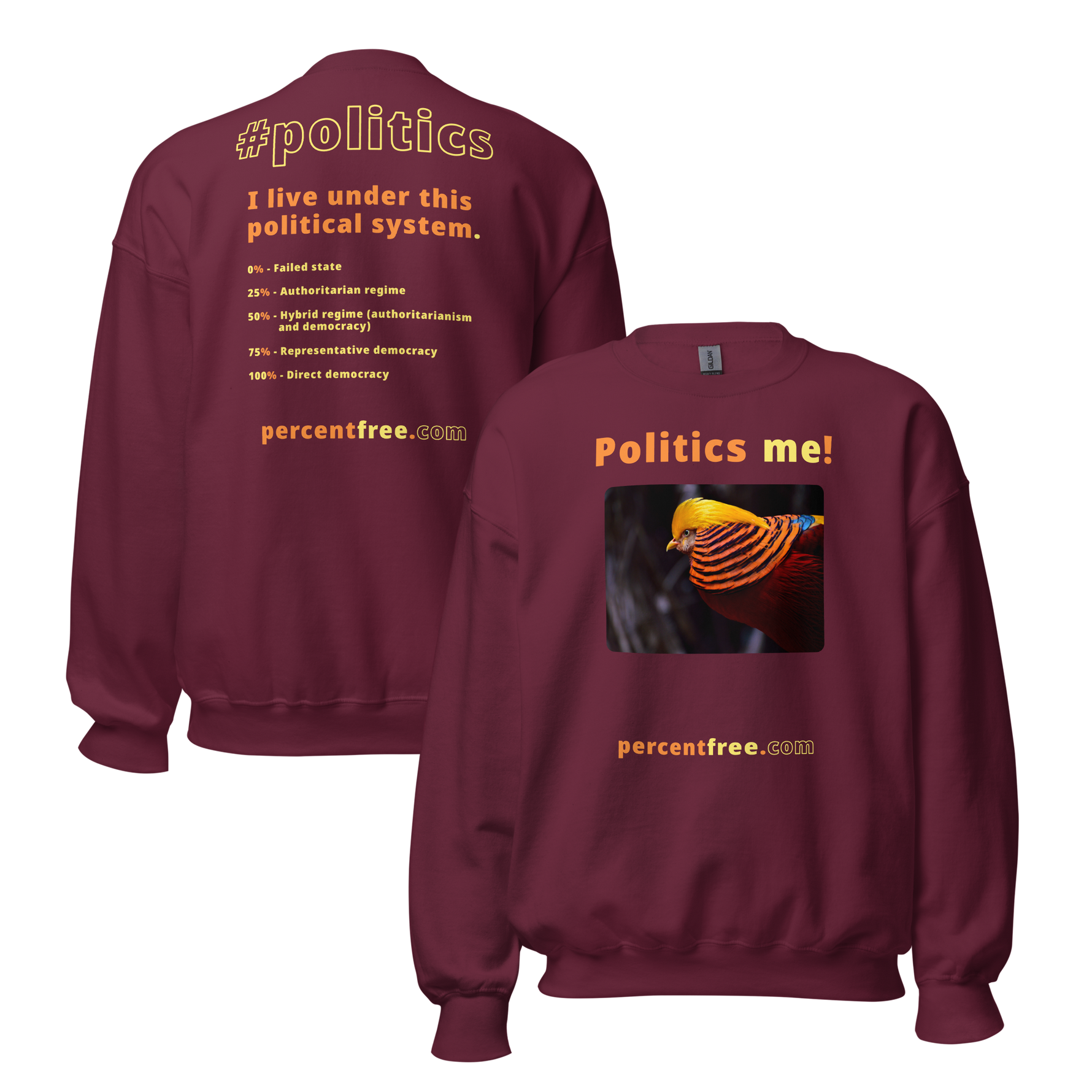 Unisex Front-and-Back Politics Sweatshirt - Politics me! - golden pheasant - 