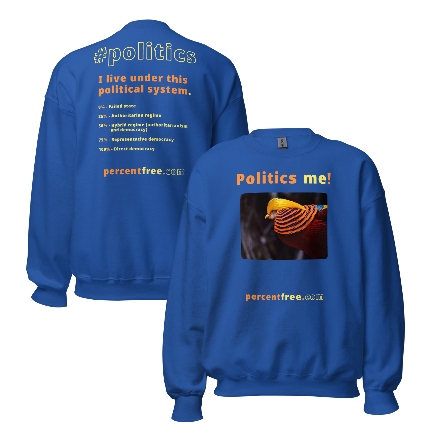 Unisex Front-and-Back Politics Sweatshirt - Politics me! - golden pheasant - 