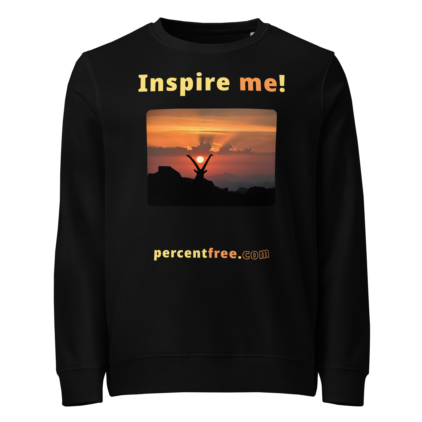 Inspire me! - Alpine ibex viewing a sunset - unisex organic freedom sweatshirt #black