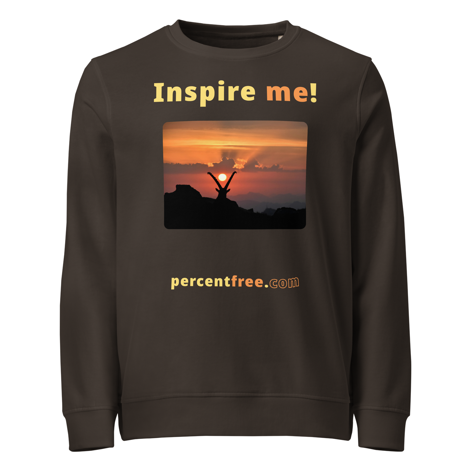 Inspire me! - Alpine ibex viewing a sunset - unisex organic freedom sweatshirt 