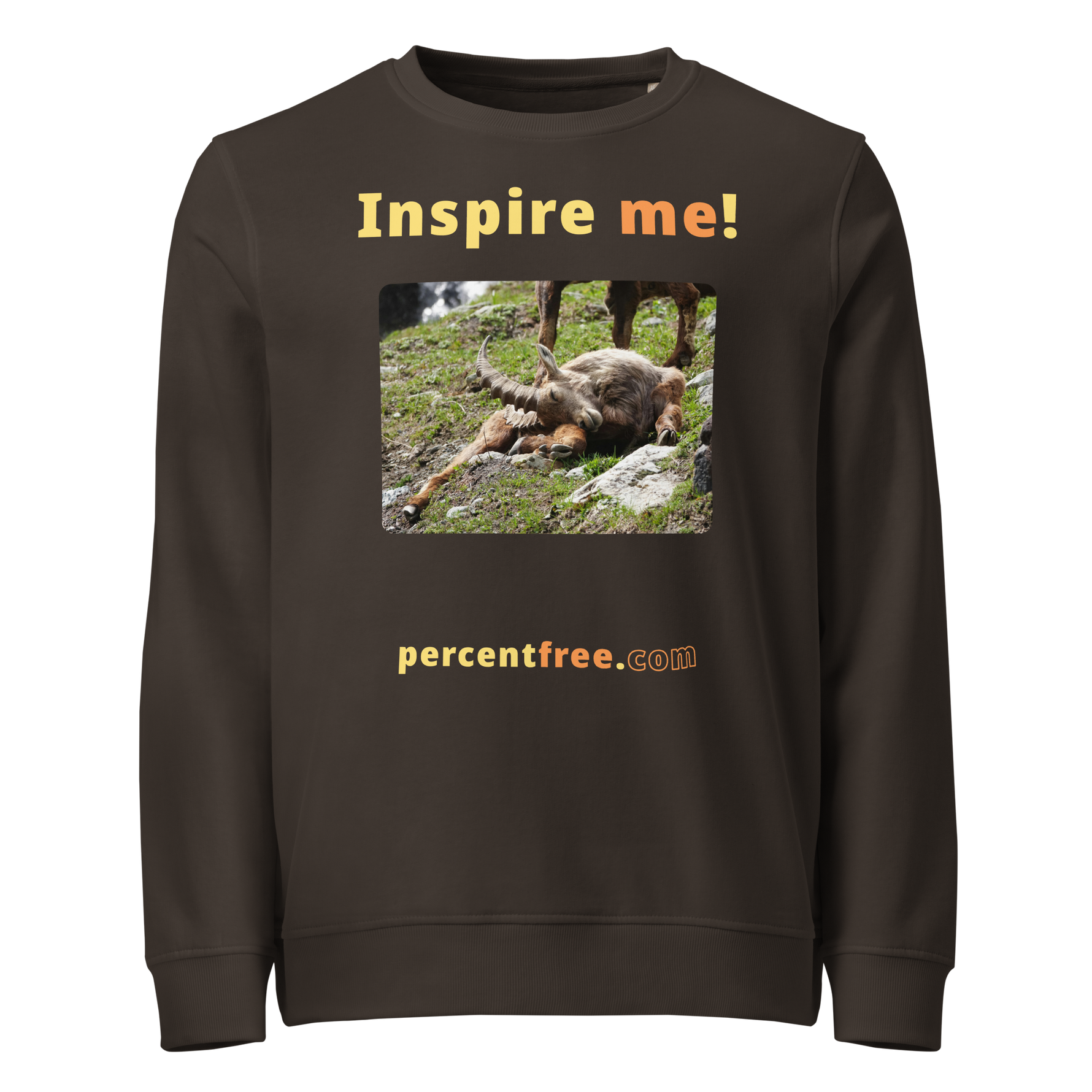 Inspire me! - Alpine ibex languishing - unisex organic freedom sweatshirt #deep-charcoal-grey