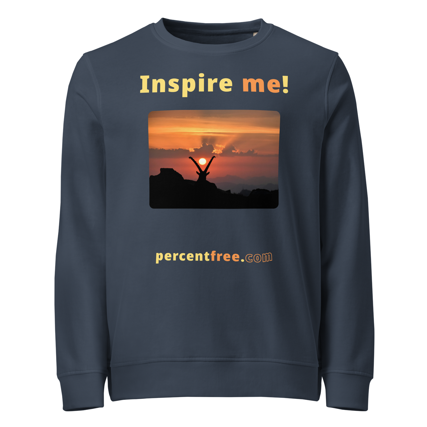 Inspire me! - Alpine ibex viewing a sunset - unisex organic freedom sweatshirt 