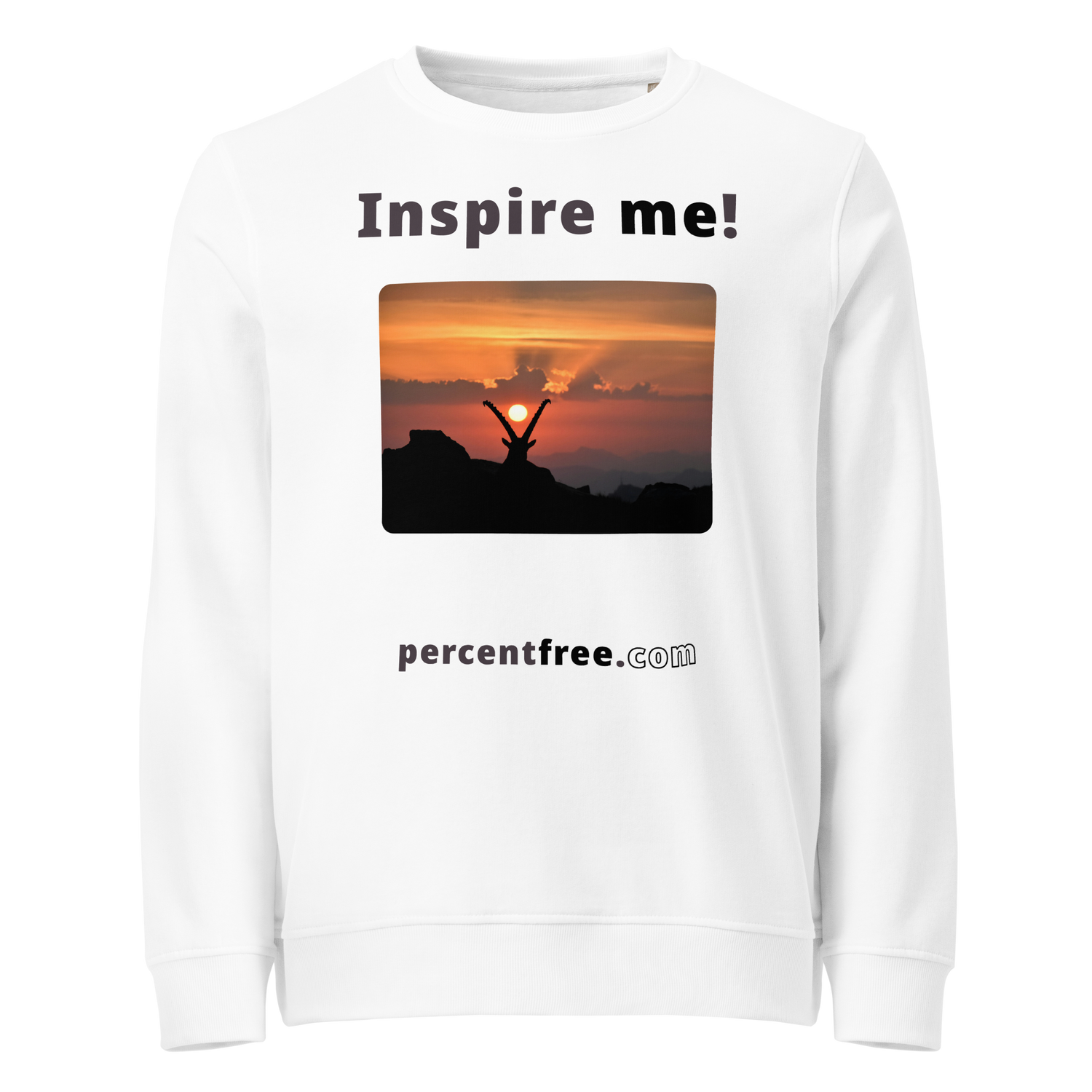 Inspire me! - Alpine ibex viewing a sunset - unisex organic freedom sweatshirt 
