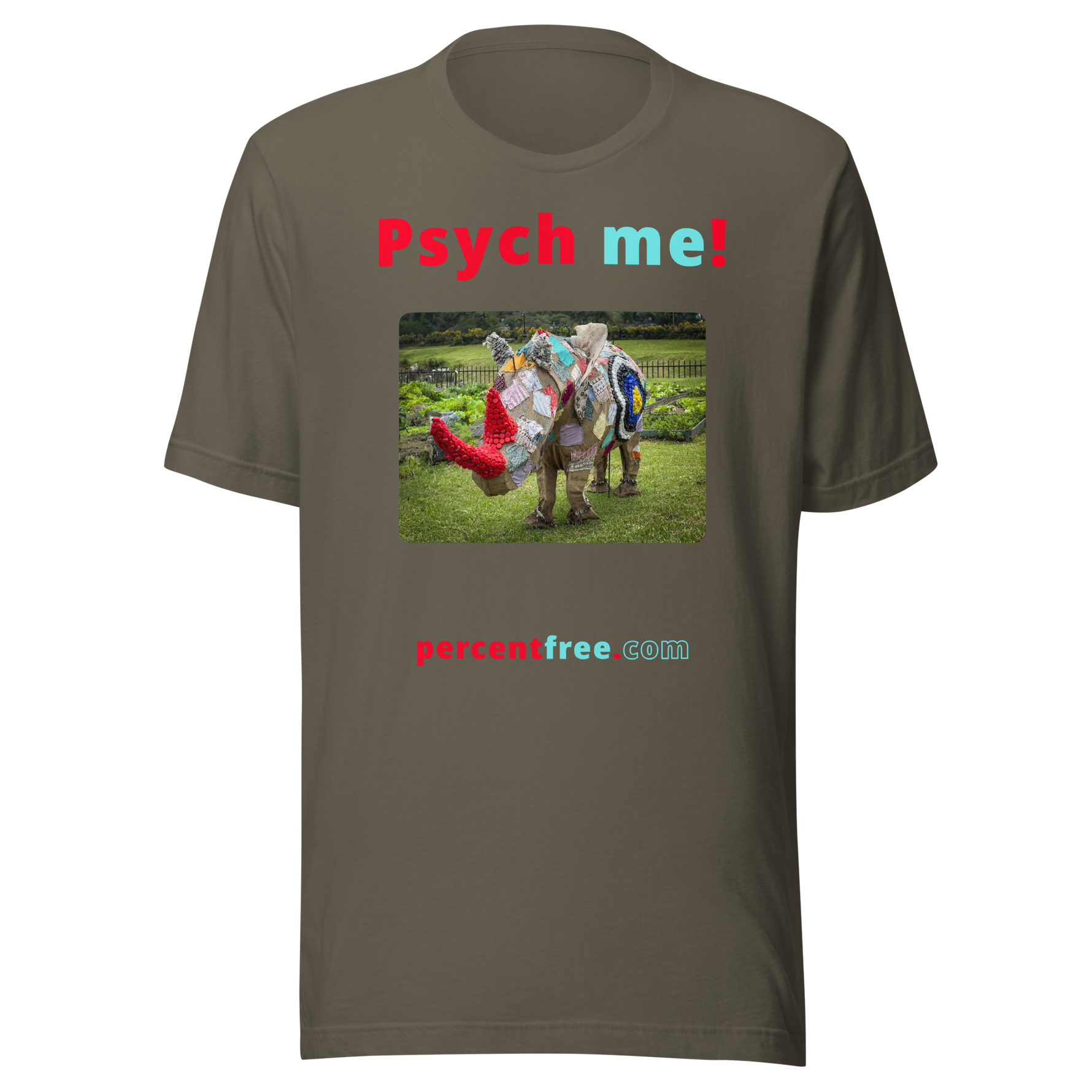 Unisex Psychology T-shirt - Psych me! - rhinoceros artwork made of recycled materials #army