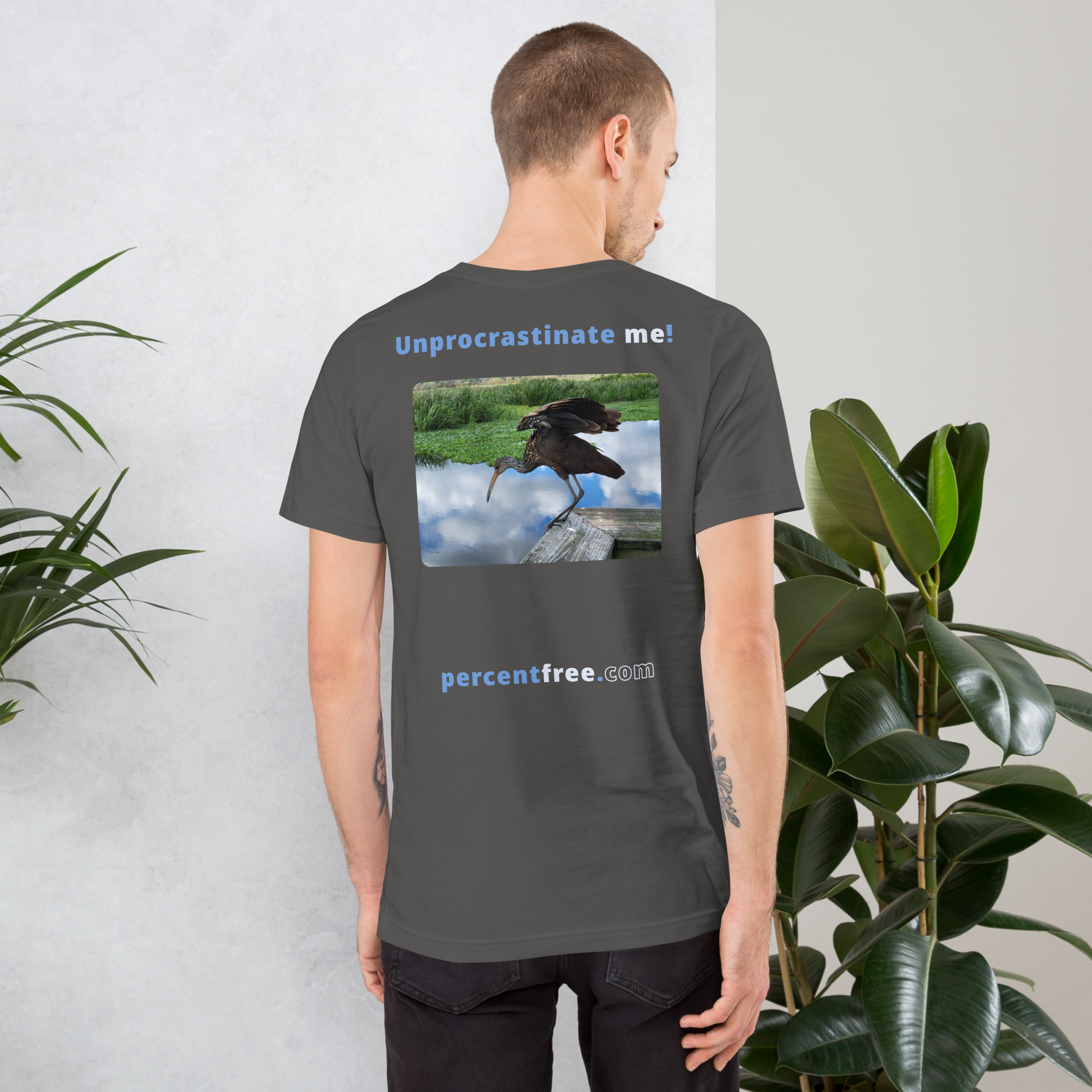 Unisex Freedom T-shirt - Unprocrastinate me! - limpkin foraging 