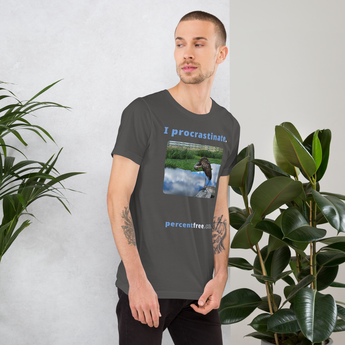 Unisex Freedom T-shirt - I procrastinate. - limpkin preening - 