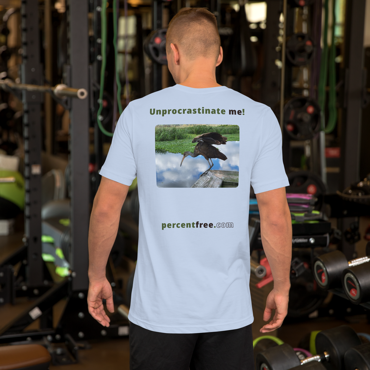 Unisex Freedom T-shirt - Unprocrastinate me! - limpkin foraging 