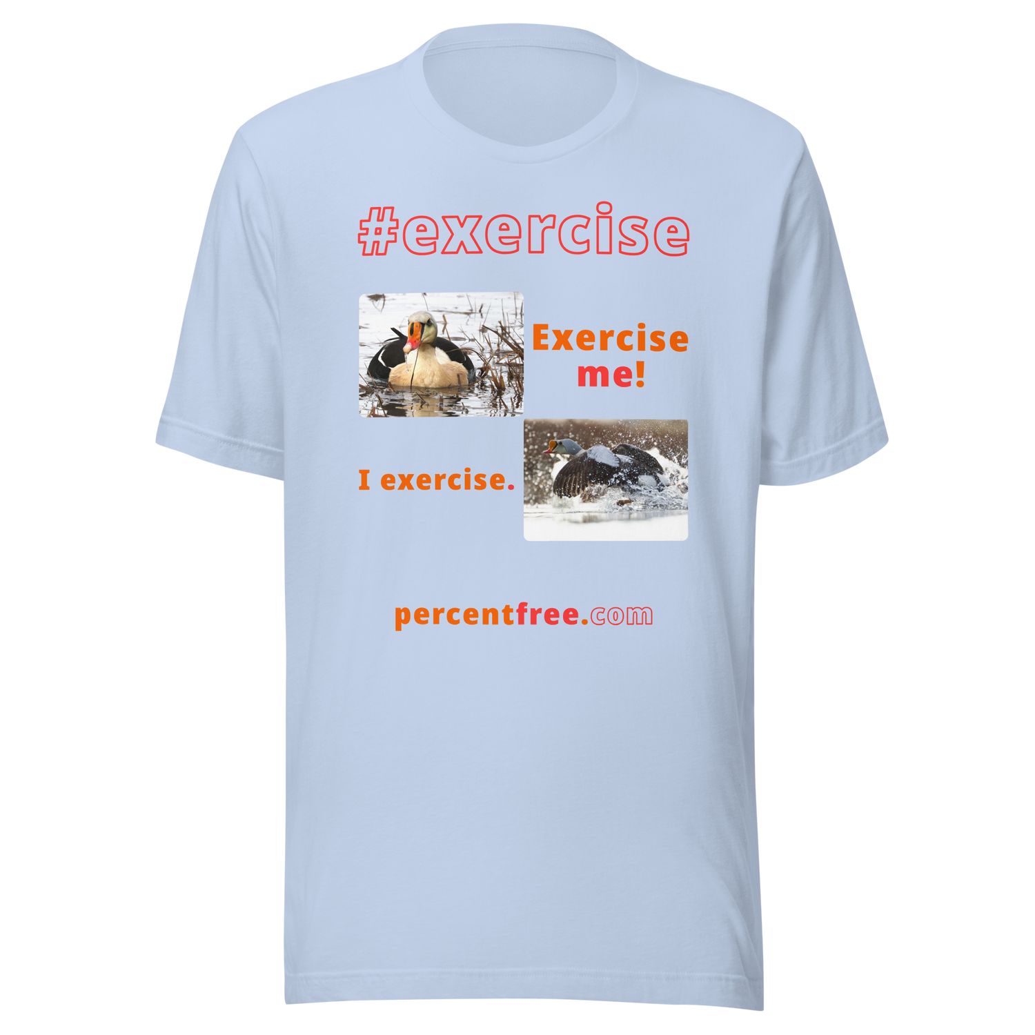 Exercise me! - king eider floating - I exercise. - king eider taking off - unisex freedom T-shirt 
