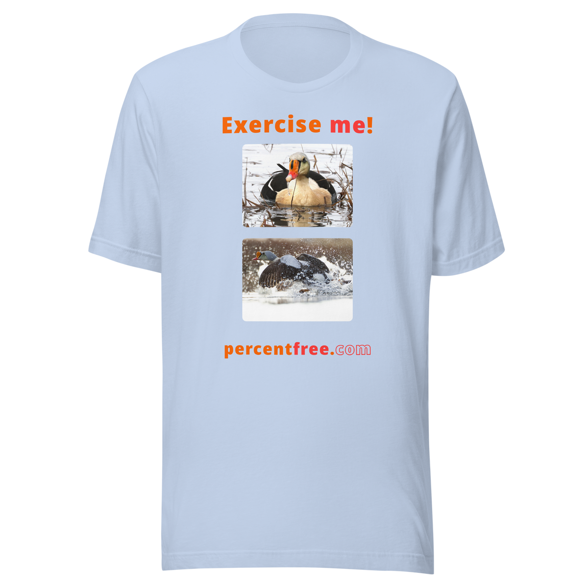 Exercise me! - king eider floating - king eider taking off - unisex freedom T-shirt 