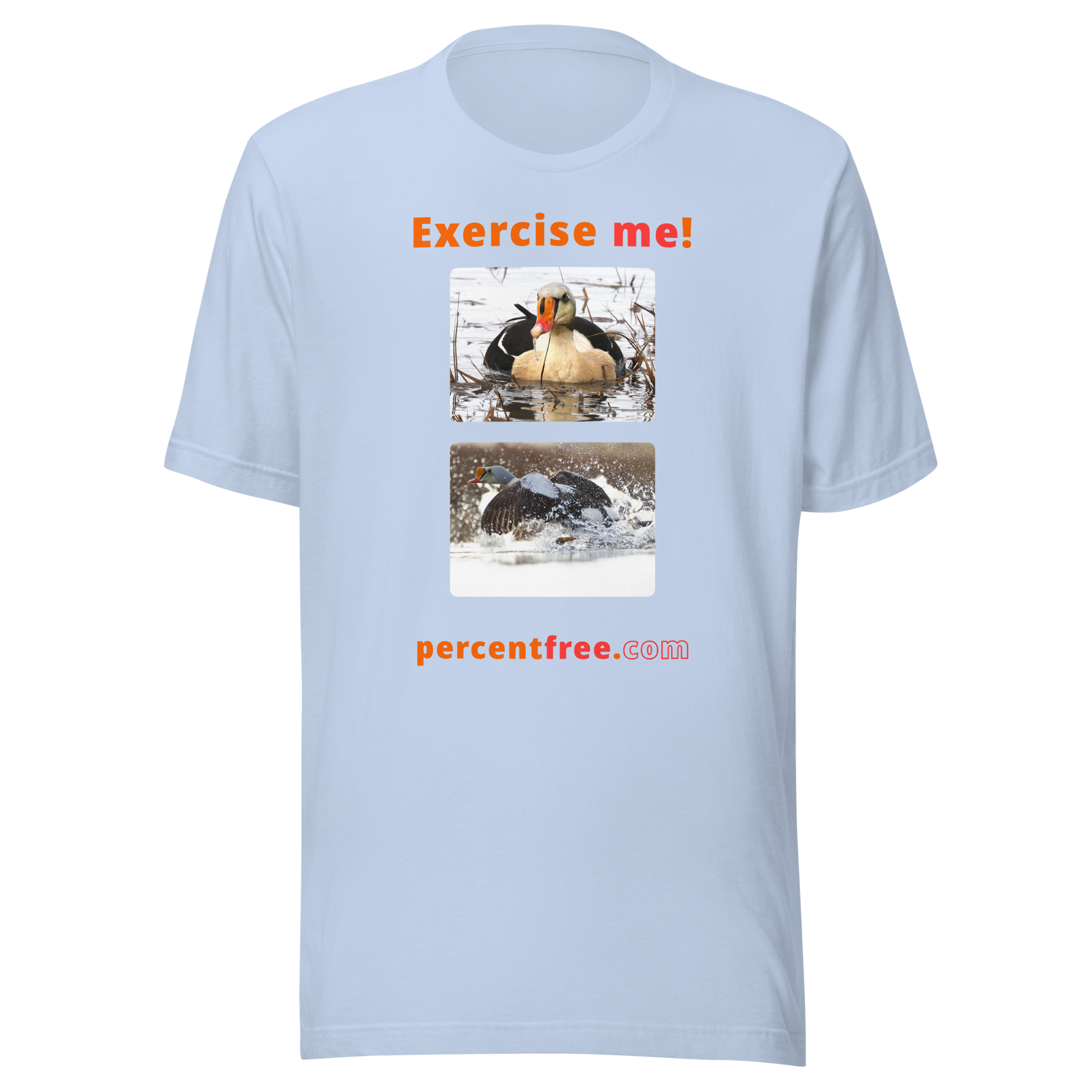 Exercise me! - king eider floating - king eider taking off - unisex freedom T-shirt 