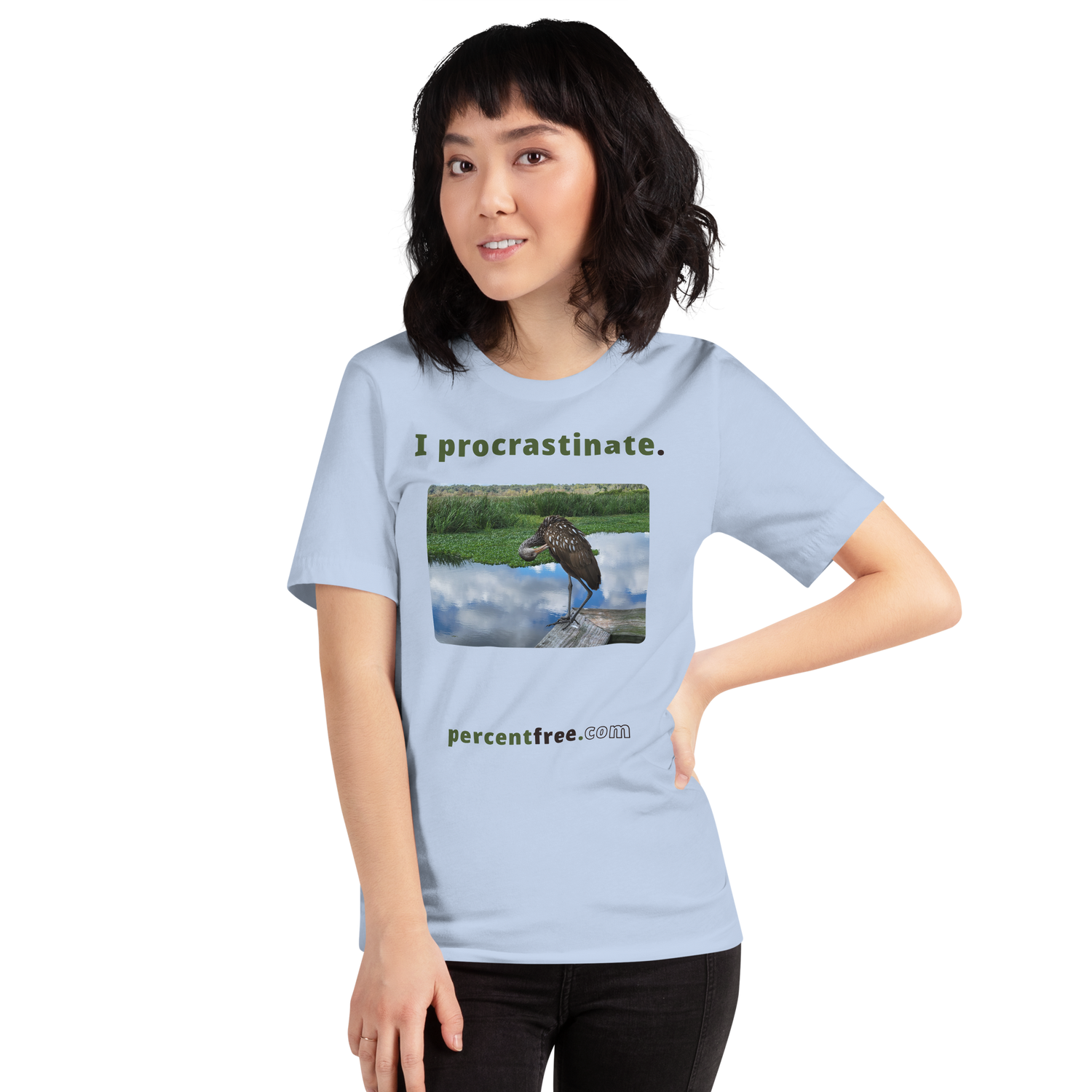 Unisex Freedom T-shirt - I procrastinate. - limpkin preening - 