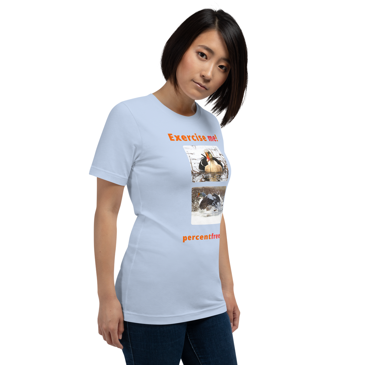 Exercise me! - king eider floating - king eider taking off - unisex freedom T-shirt 