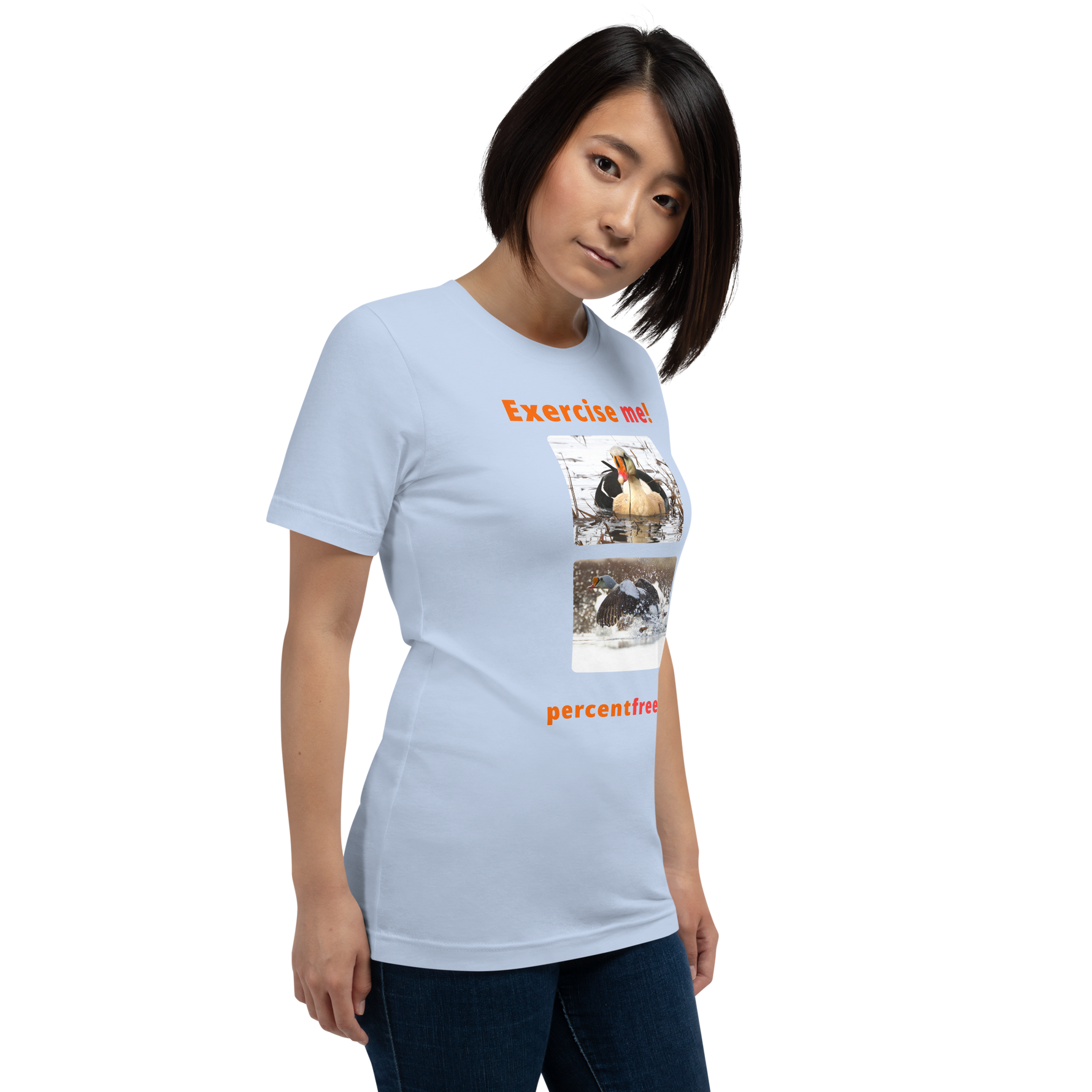 Exercise me! - king eider floating - king eider taking off - unisex freedom T-shirt 