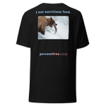 Unisex Front-and-Back Healthy Food T-shirt - I eat nutritious food. - bear trying to catch a salmon 
