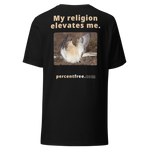 Unisex Front-and-Back Faith T-shirt - My religion elevates me. - buff-breasted sandpiper 