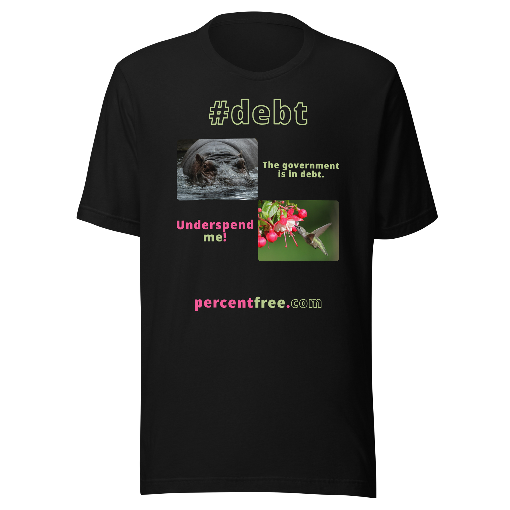 The government is in debt. -hippopotamus - Underspend me! - Anna's hummingbird - unisex freedom T-shirt 