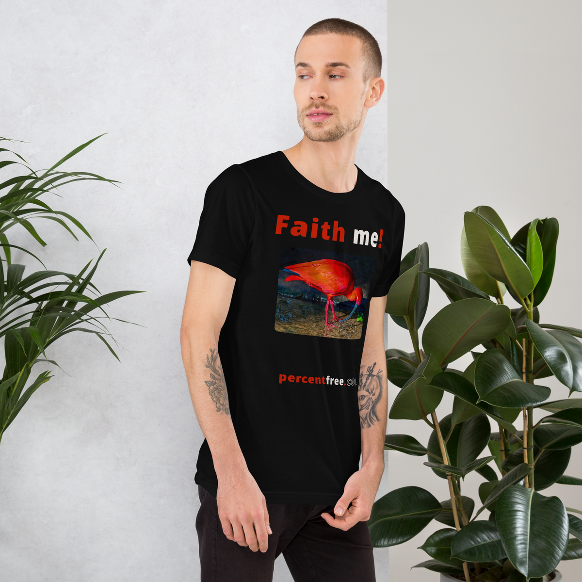Unisex Front-and-Back Faith T-shirt - Faith me! - scarlet ibis 