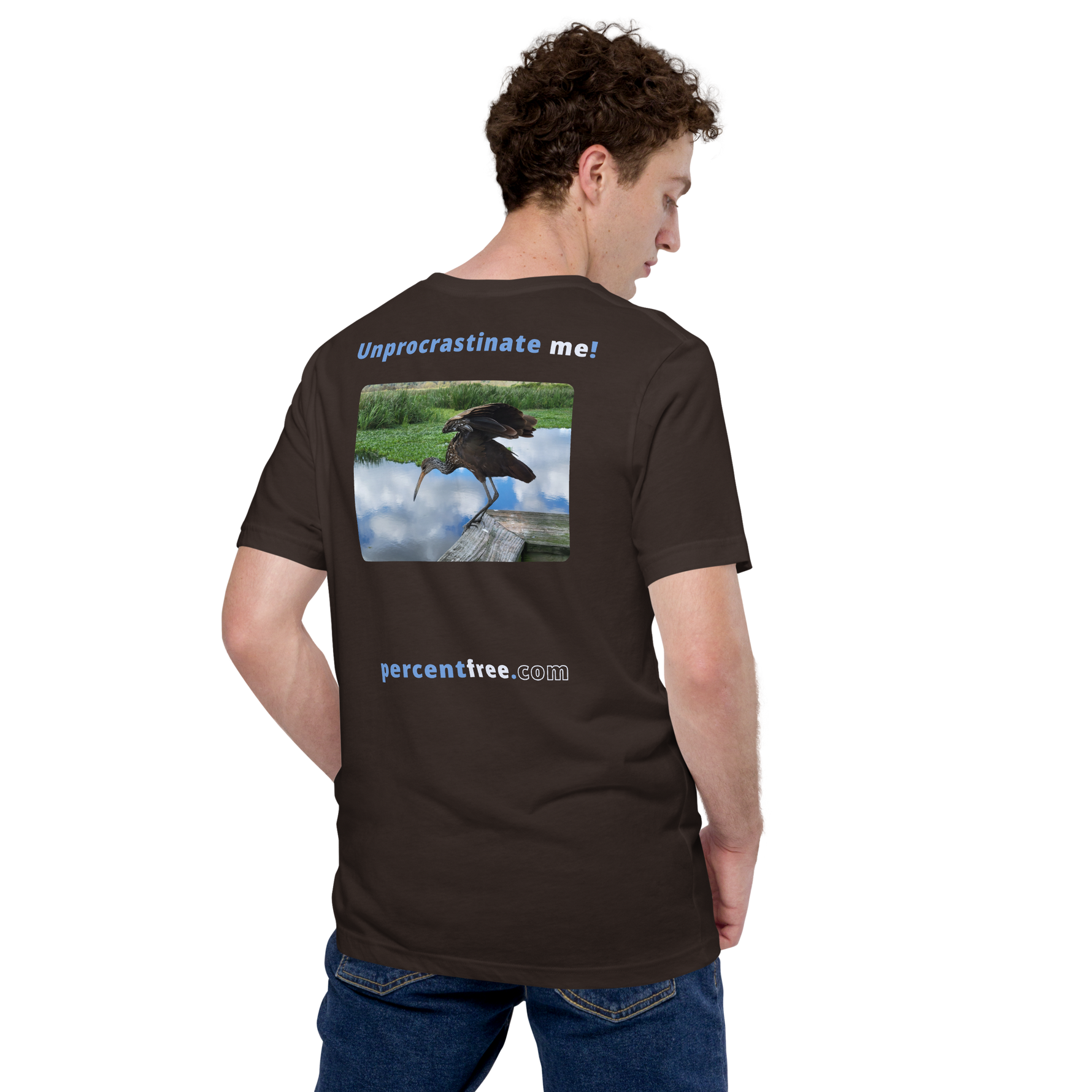 Unisex Freedom T-shirt - Unprocrastinate me! - limpkin foraging 