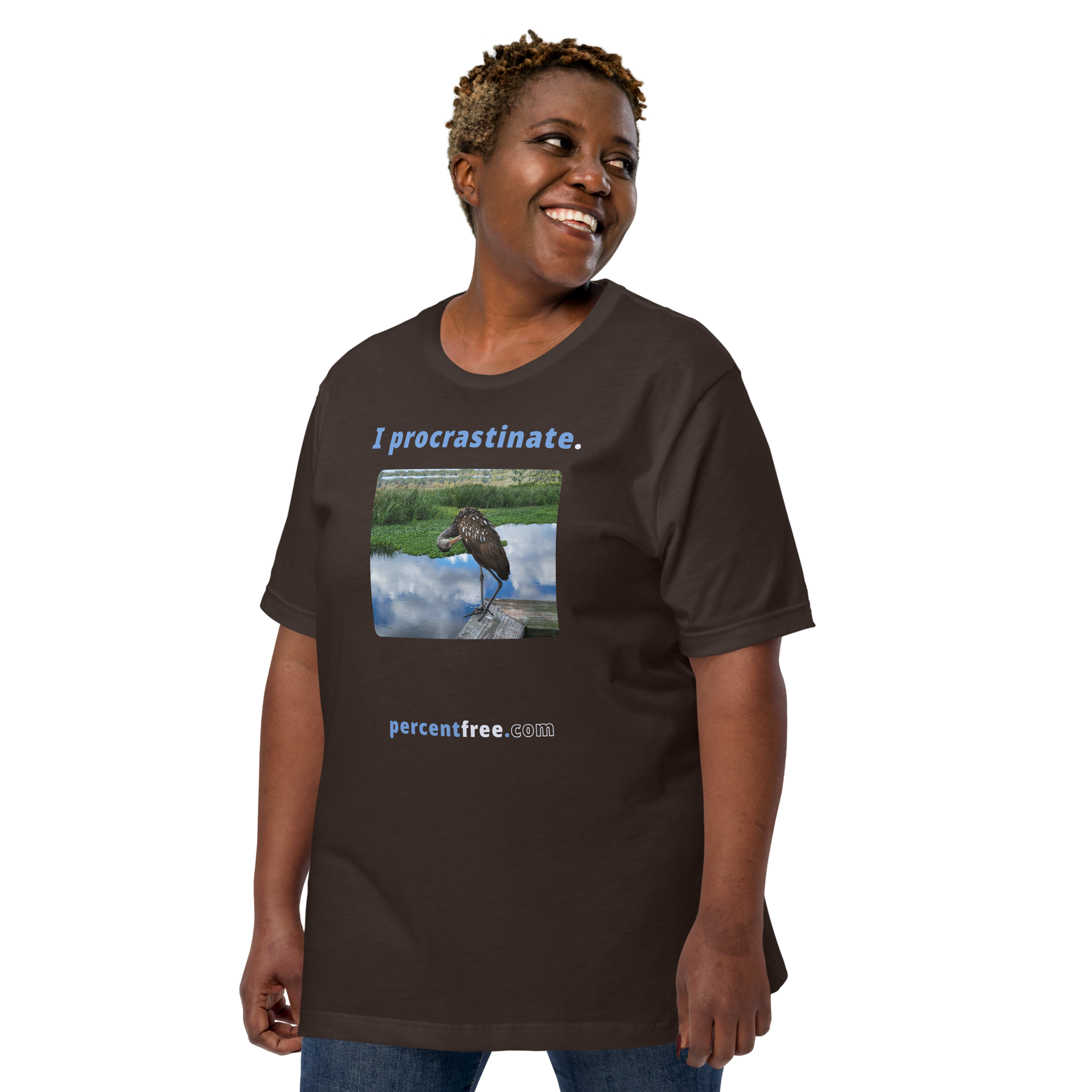 Unisex Freedom T-shirt - I procrastinate. - limpkin preening - 