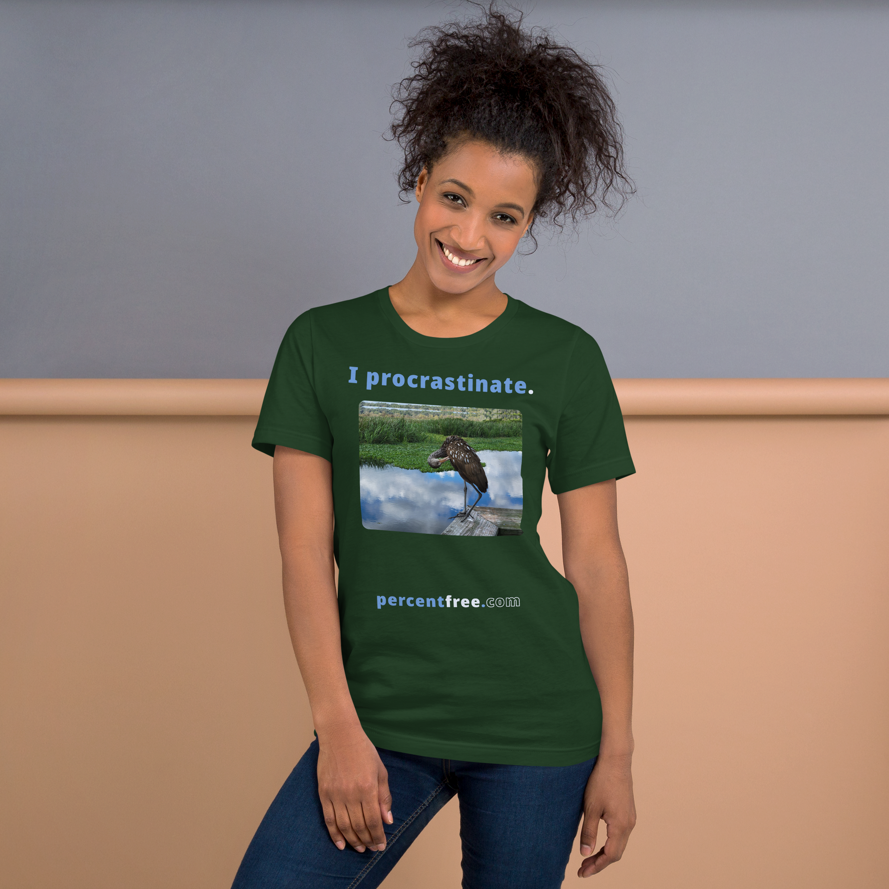 Unisex Freedom T-shirt - I procrastinate. - limpkin preening - 