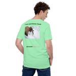Unisex Front-and-Back Healthy Food T-shirt - I eat nutritious food. - bear trying to catch a salmon 