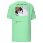 Unisex Front-and-Back Healthy Food T-shirt - I eat nutritious food. - bear trying to catch a salmon 