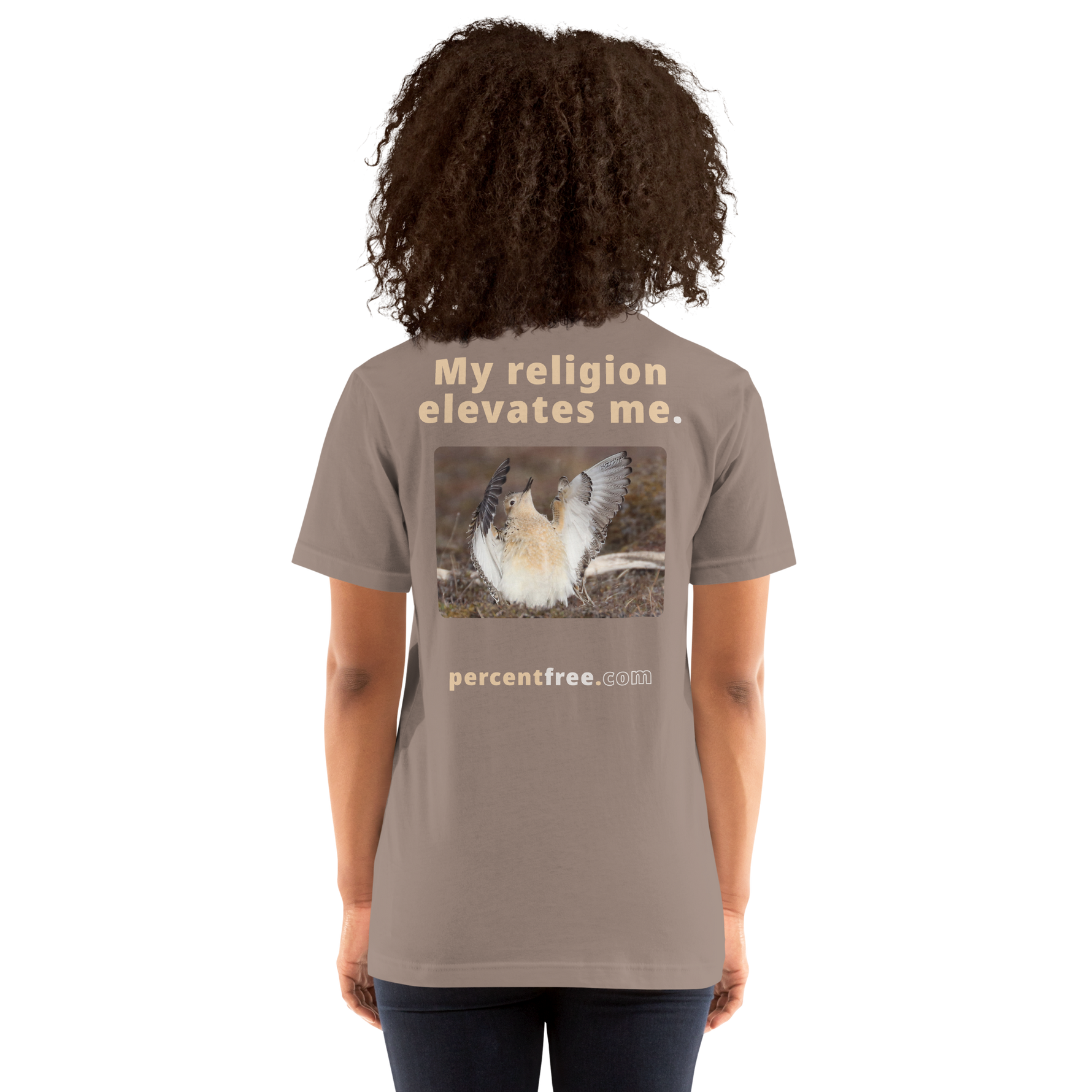 Unisex Front-and-Back Faith T-shirt - My religion elevates me. - buff-breasted sandpiper 