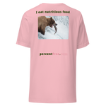 Unisex Front-and-Back Healthy Food T-shirt - I eat nutritious food. - bear trying to catch a salmon 