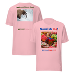 Unisex Front-and-Back Healthy Food T-shirt - Nourish me! - gummy bears - I eat nutritious food. - bear trying to catch a salmon 