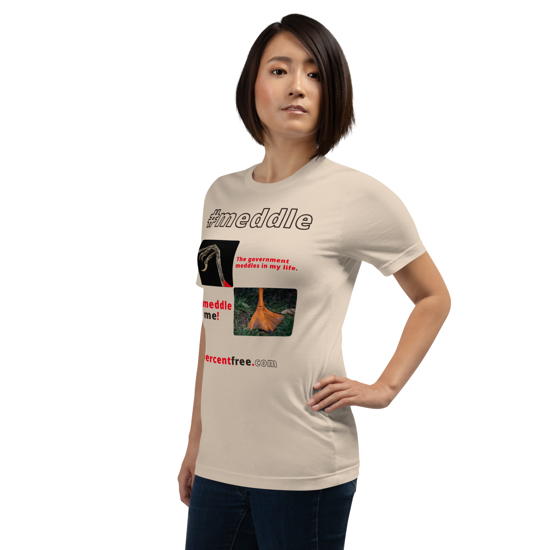 The government meddles in my life. - scarlet tanager claw - Unmeddle me! - duck foot - unisex freedom T-shirt 