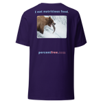 Unisex Front-and-Back Healthy Food T-shirt - I eat nutritious food. - bear trying to catch a salmon 