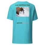 Unisex Front-and-Back Healthy Food T-shirt - I eat nutritious food. - bear trying to catch a salmon 