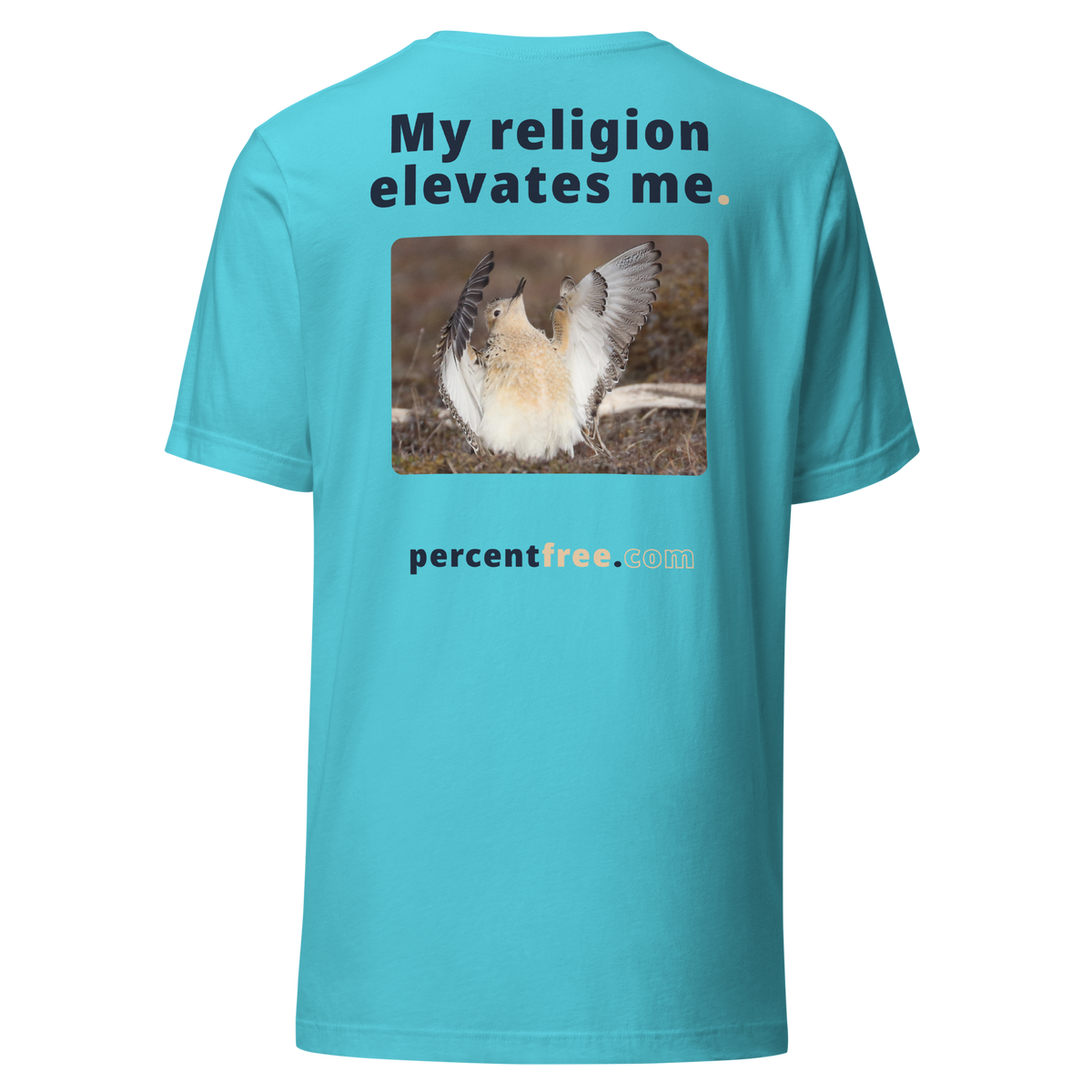 Unisex Front-and-Back Faith T-shirt - My religion elevates me. - buff-breasted sandpiper 