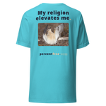 Unisex Front-and-Back Faith T-shirt - My religion elevates me. - buff-breasted sandpiper 