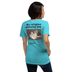 Unisex Front-and-Back Faith T-shirt - My religion elevates me. - buff-breasted sandpiper 
