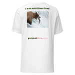 Unisex Front-and-Back Healthy Food T-shirt - I eat nutritious food. - bear trying to catch a salmon 