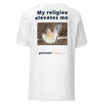 Unisex Front-and-Back Faith T-shirt - My religion elevates me. - buff-breasted sandpiper 