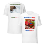 Unisex Front-and-Back Healthy Food T-shirt - Nourish me! - gummy bears - I eat nutritious food. - bear trying to catch a salmon 