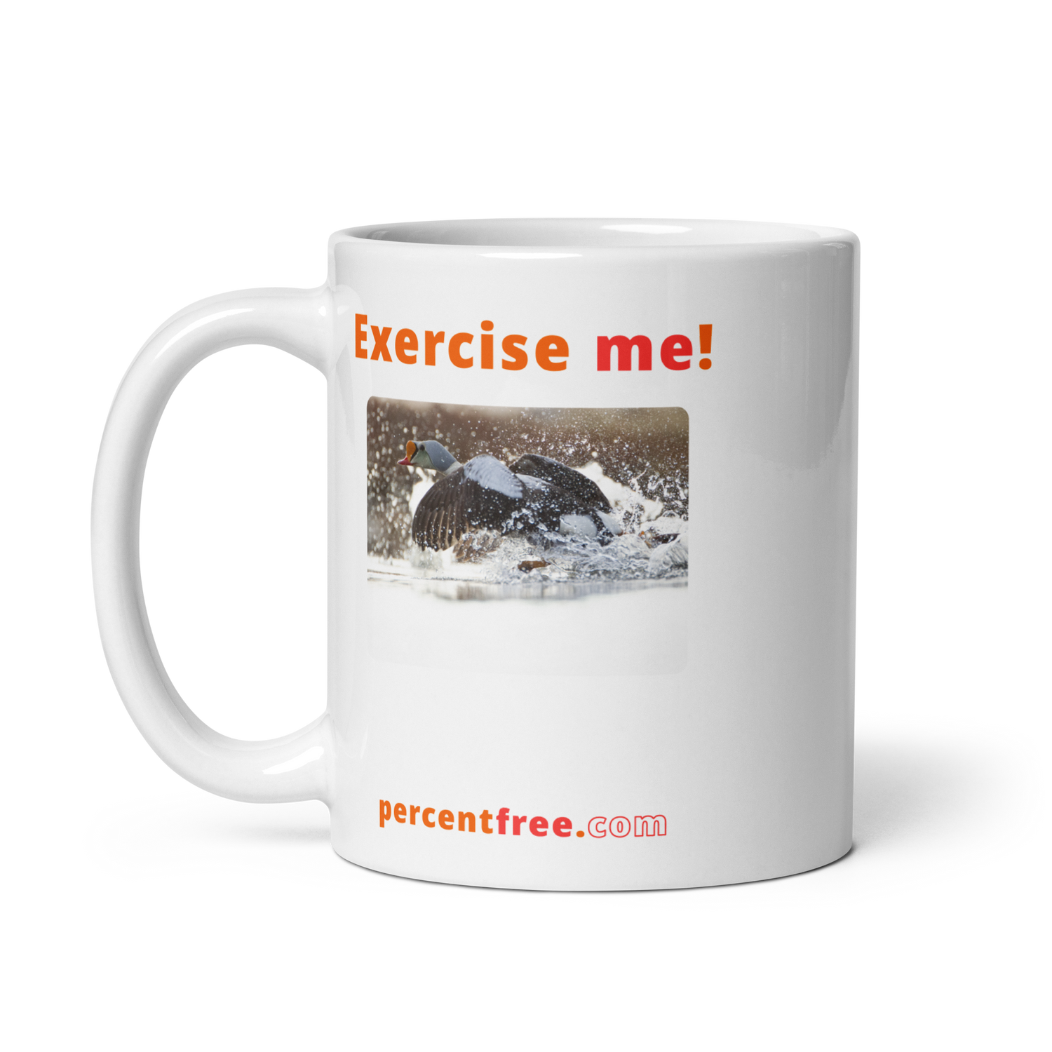 Exercise Coffee Mug - Exercise me! - king eider taking off 