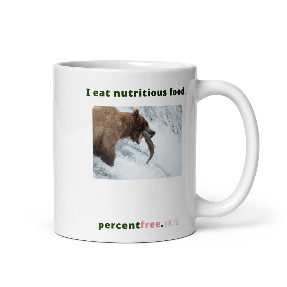 Healthy Food Coffee Mug - I eat nutritious food. - bear trying to catch a salmon 