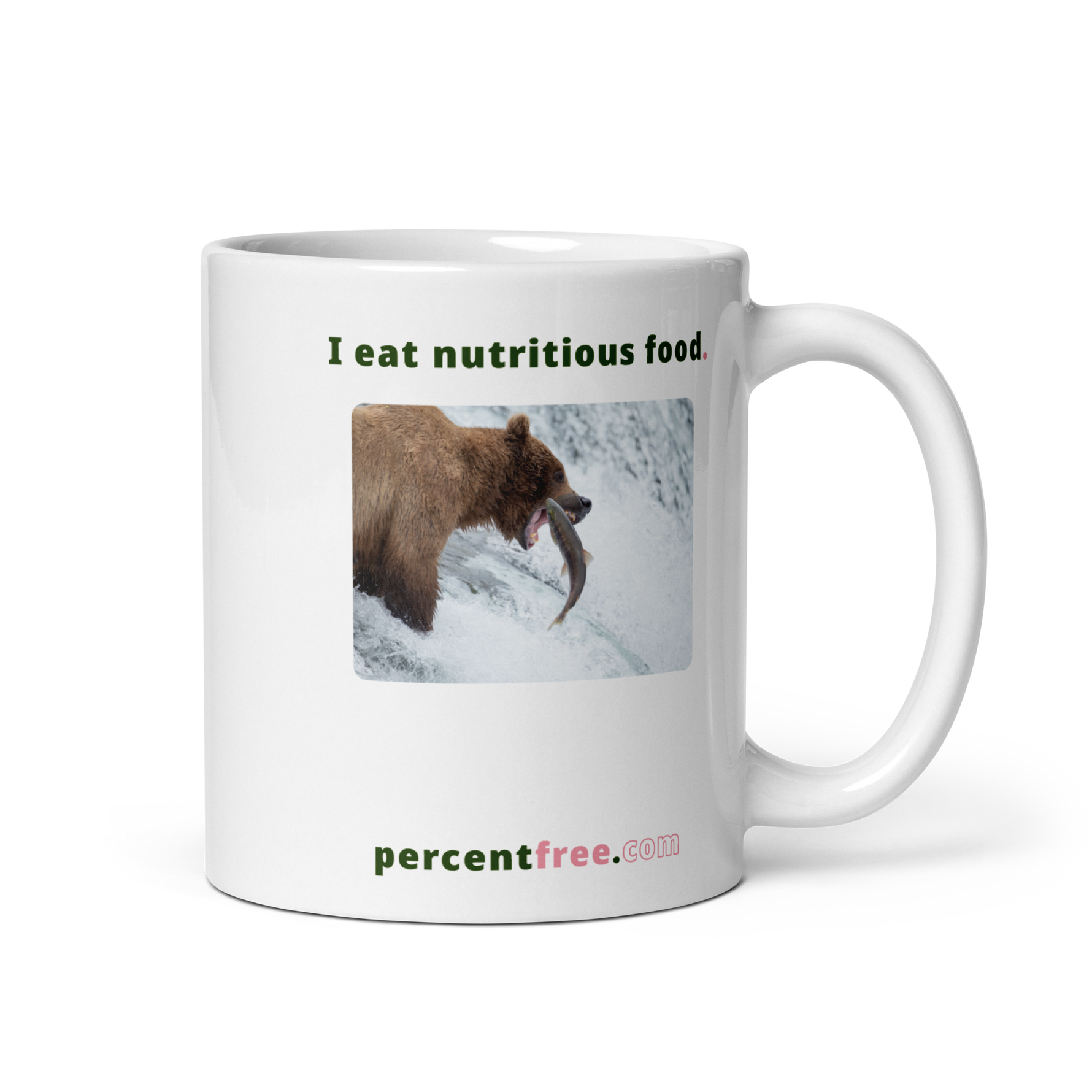 Healthy Food Coffee Mug - I eat nutritious food. - bear trying to catch a salmon 