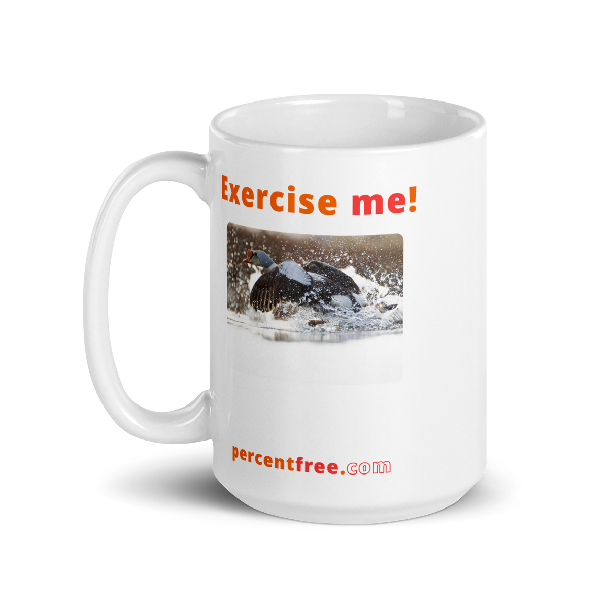 Exercise Coffee Mug - Exercise me! - king eider taking off 