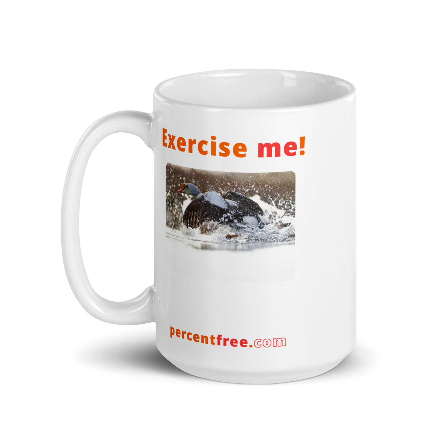 Exercise Coffee Mug - Exercise me! - king eider taking off 