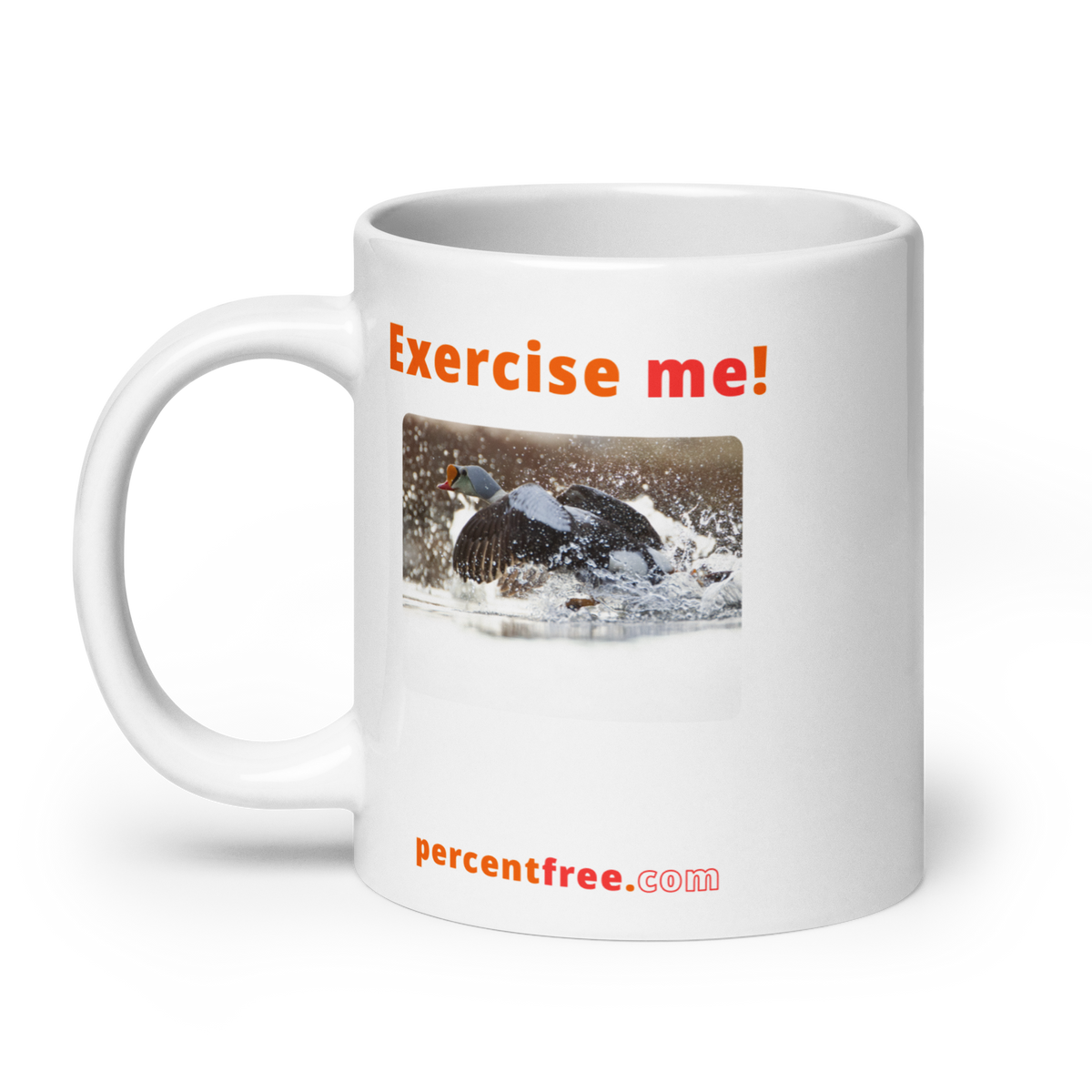 Exercise Coffee Mug - Exercise me! - king eider taking off 