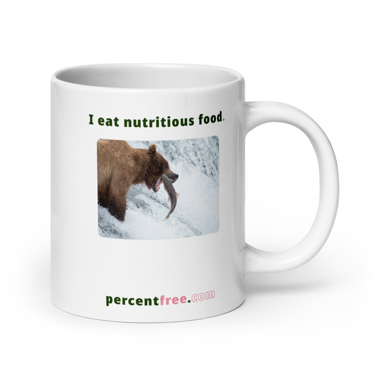 Healthy Food Coffee Mug - I eat nutritious food. - bear trying to catch a salmon 